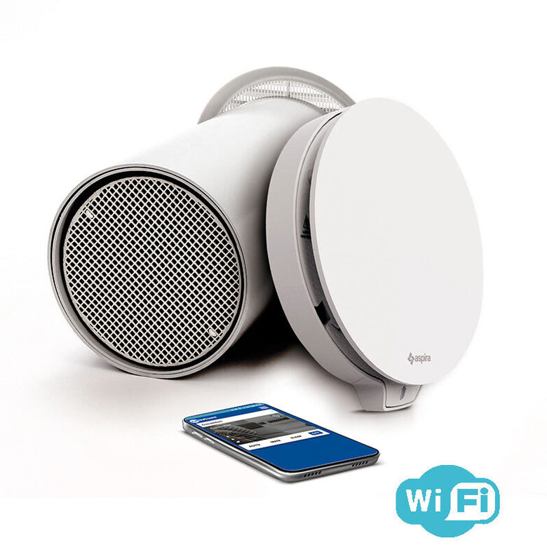 2.0 Smart ventilation unit with heat recovery and Wi‑Fi control via smartphone.